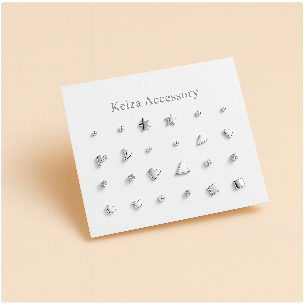 Silver Series Hypoallergenic Stud Earrings-12pcs
