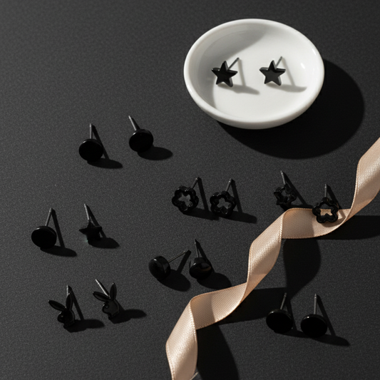 Black Series Hypoallergenic Stud Earrings 12pcs