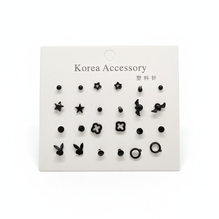 Black Series Hypoallergenic Stud Earrings 12pcs