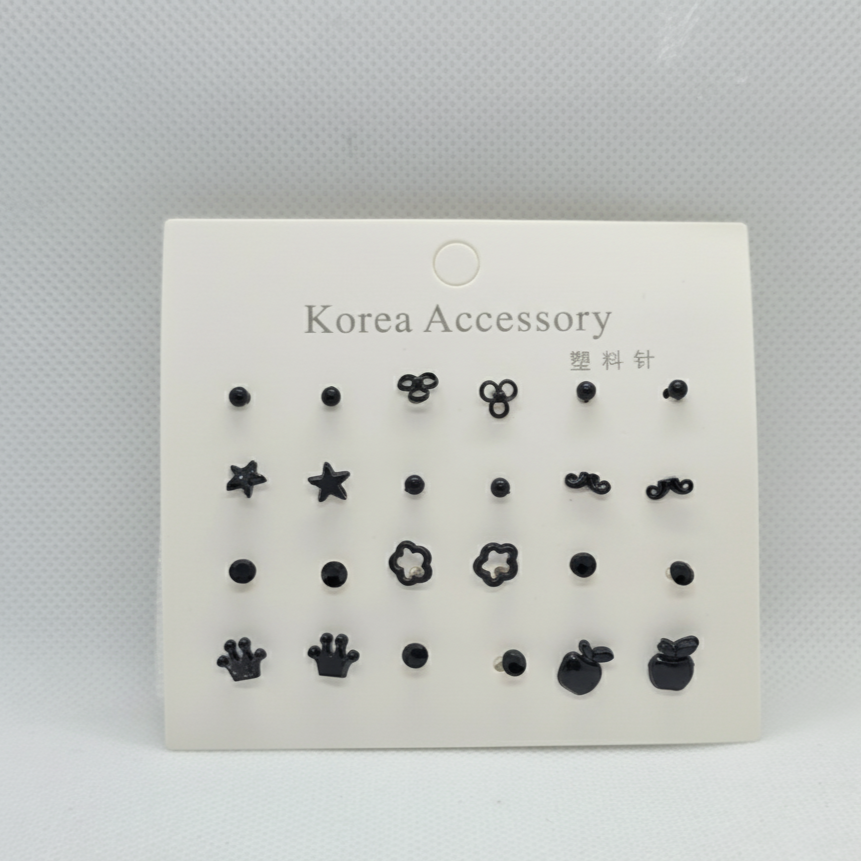 Black Series Hypoallergenic Stud Earrings 12pcs