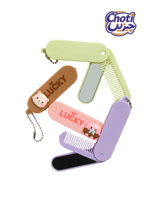 Cartoon Foldable Mirror and Comb Keychain