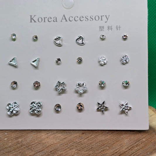 Silver Series Hypoallergenic Stud Earrings-12pcs