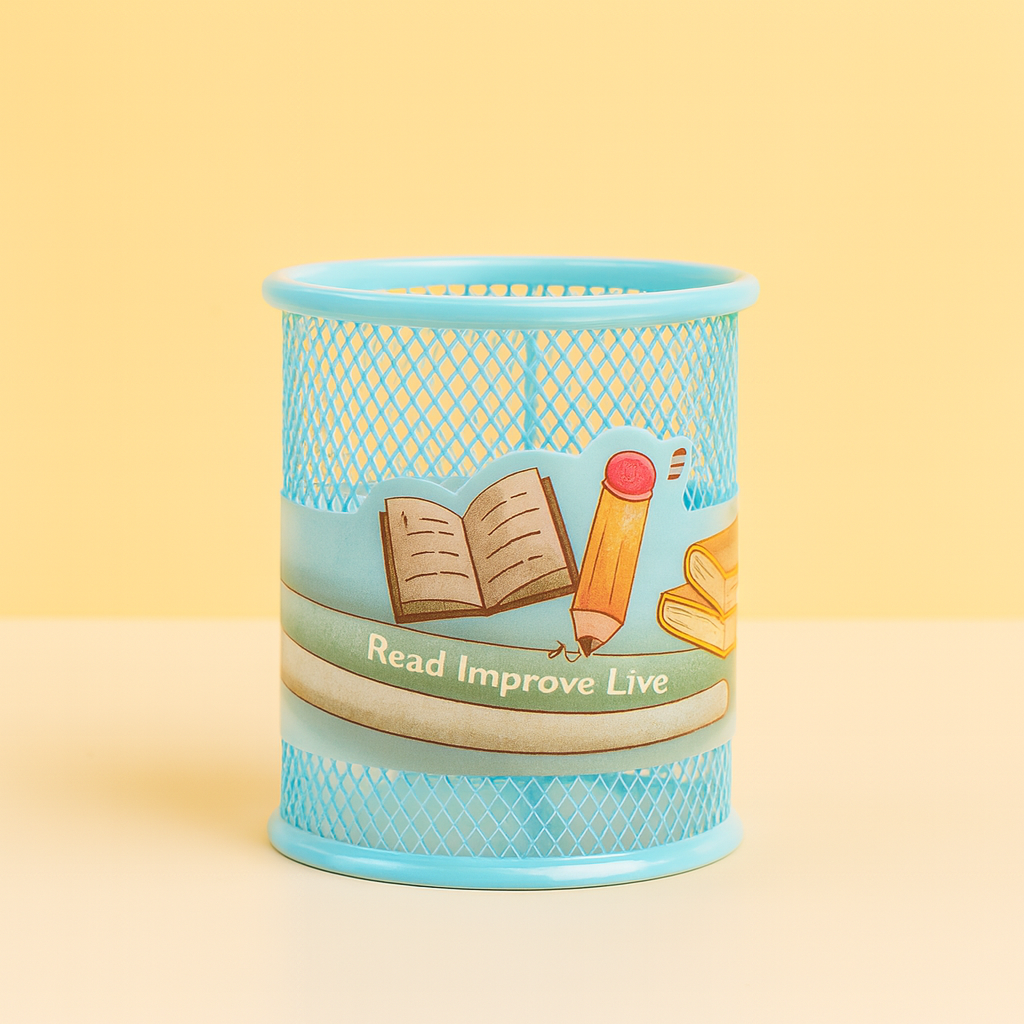 Round Mesh Coloured Pen Holder