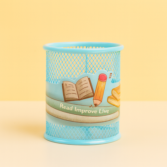 Round Mesh Coloured Pen Holder