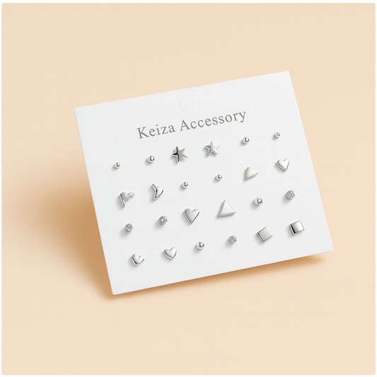 Silver Series Hypoallergenic Stud Earrings-12pcs