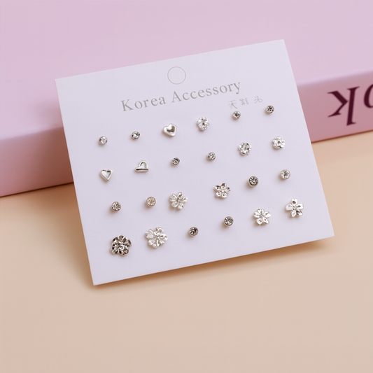 Silver Series Hypoallergenic Stud Earrings-12pcs