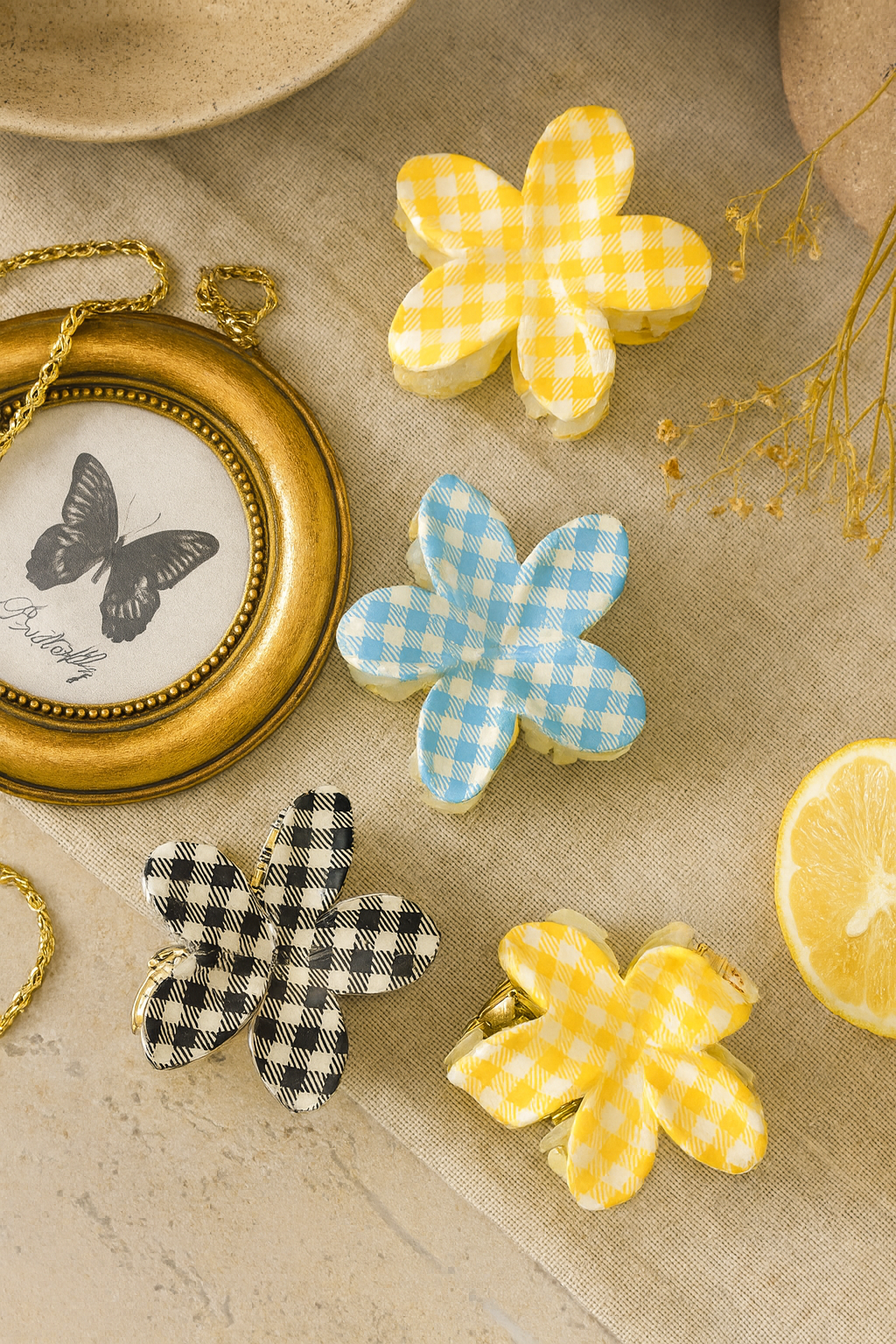 Plaid Flower Claw Clip