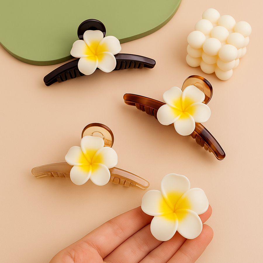 Flower and Pearl Claw Clip-Large