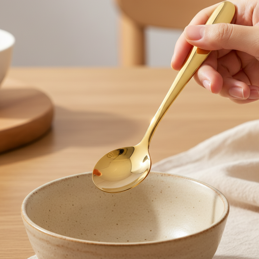 Gold Plated Round Spoon