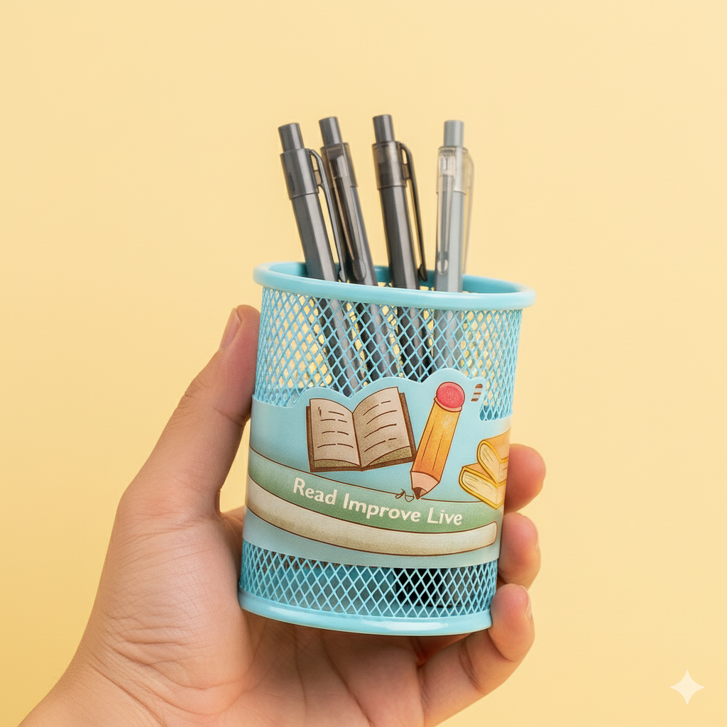 Round Mesh Coloured Pen Holder