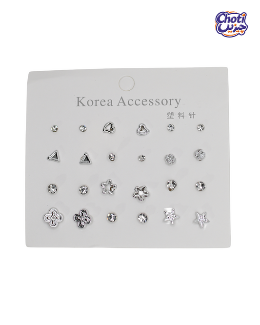 Silver Series Hypoallergenic Stud Earrings-12pcs