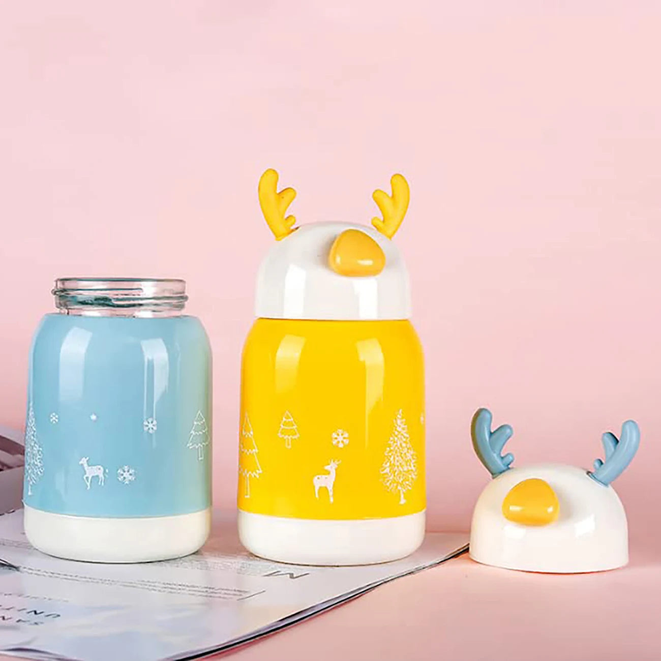 Double Layer Cute Deer Glass Cup